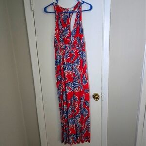 Floral Red and Blue Maxi Dress